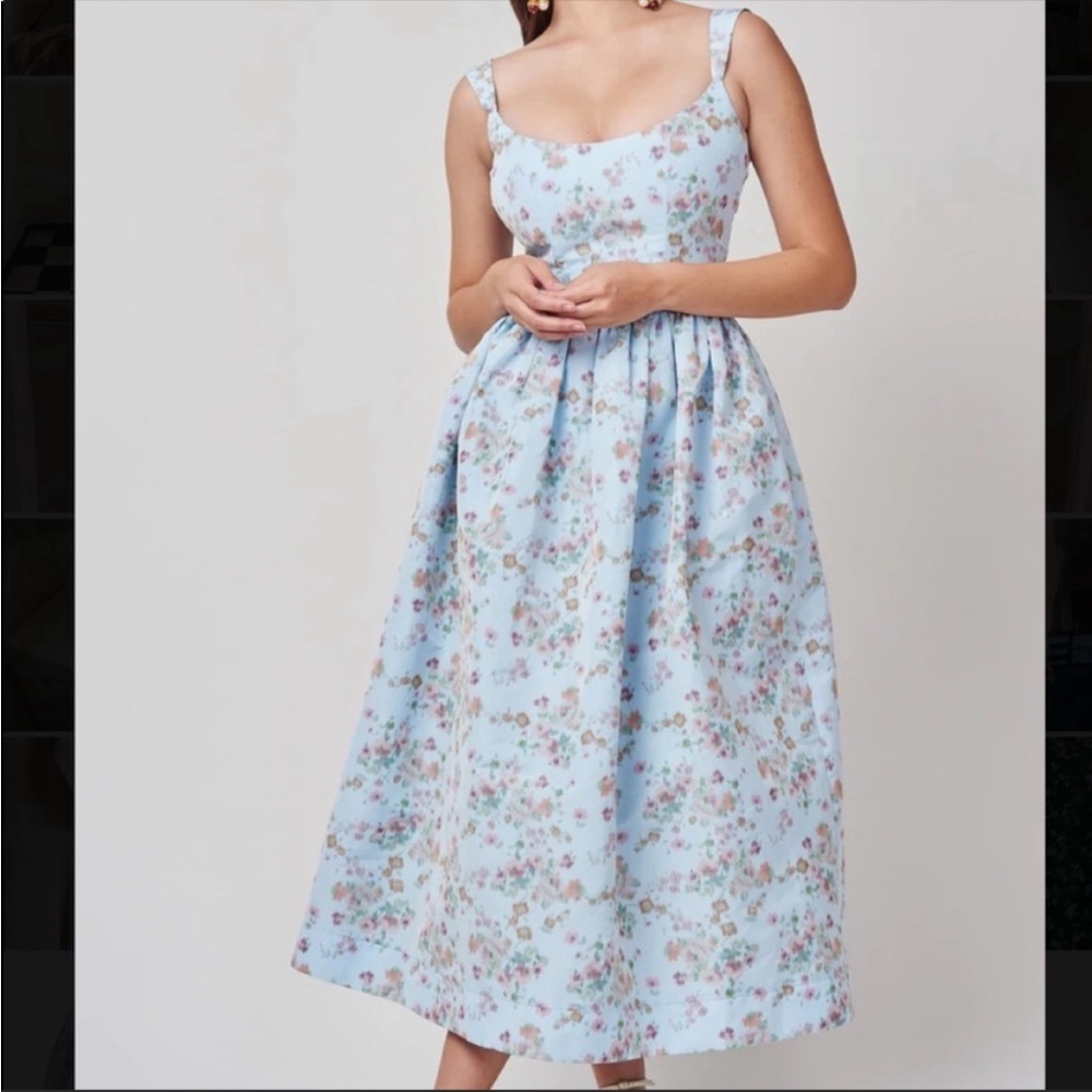 Markarian Apple Blue Ikat Floral Corset Dress